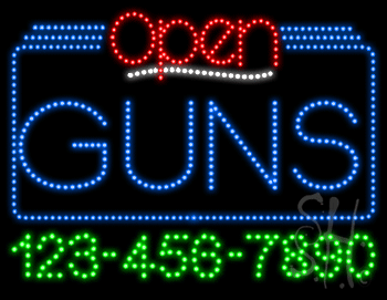 Guns Open with Phone Number Animated LED Sign