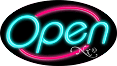Aqua Open With Pink Border Oval Animated LED Neon Sign
