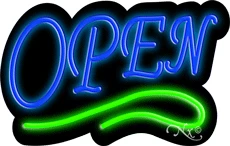 Deco Style Blue Open With Green Line LED Neon Sign