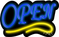 Deco Style Blue Open With Yellow Line LED Neon Sign
