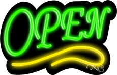 Deco Style Green Open With Yellow Line LED Neon Sign