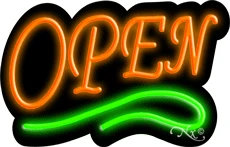 Deco Style Orange Open With Green Line LED Neon Sign