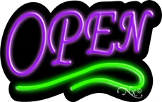 Deco Style Purple Open With Green Line LED Neon Sign