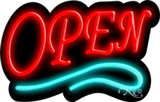 Deco Style Red Open With Aqua Line LED Neon Sign