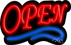 Deco Style Red Open With Blue Line LED Neon Sign