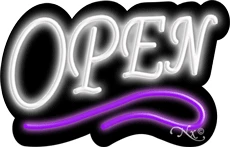 Deco Style White Open With Purple Line LED Neon Sign