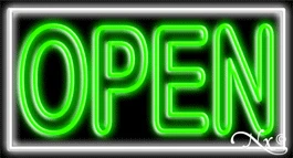 Double Stroke Green Open With White Border LED Neon Sign