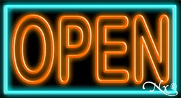 Double Stroke Orange Open With Aqua Border LED Neon Sign