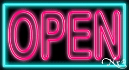 Double Stroke Pink Open With Aqua Border LED Neon Sign