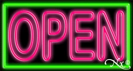Double Stroke Pink Open With Green Border LED Neon Sign