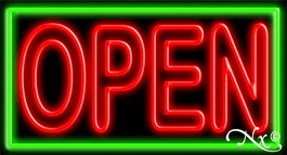 Double Stroke Red Open With Green Border LED Neon Sign