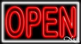Double Stroke Red Open With White Border LED Neon Sign