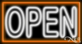 Double Stroke White Open With Orange Border LED Neon Sign