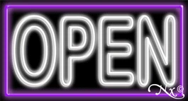 Double Stroke White Open With Purple Border LED Neon Sign