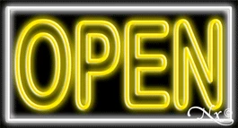 Double Stroke Yellow Open With White Border LED Neon Sign
