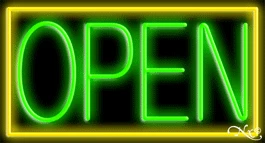 Yellow Border With Green Open LED Neon Sign