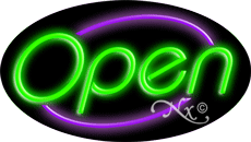 Green Open With Purple Border Oval Animated LED Neon Sign
