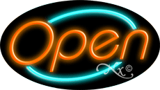 Orange Open With Aqua Border Oval Animated LED Neon Sign