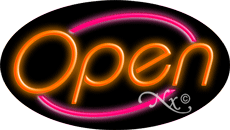 Orange Open With Pink Border Oval Animated LED Neon Sign