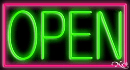Pink Border With Green Open LED Neon Sign