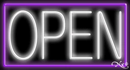 Purple Border With White Open LED Neon Sign