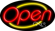 Red Open With Yellow Border Oval Animated LED Neon Sign