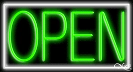 White Border With Green Open LED Neon Sign