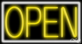 White Border With Yellow Open LED Neon Sign