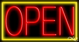 Yellow Border With Red Open LED Neon Sign