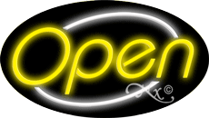 Yellow Open With White Border Oval Animated LED Neon Sign