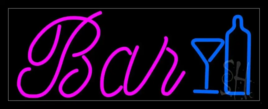 Cursive Bar With Wine Bottle and Glass LED Neon Sign