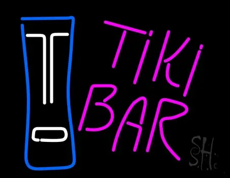 Pink Tiki Bar with Logo LED Neon Sign