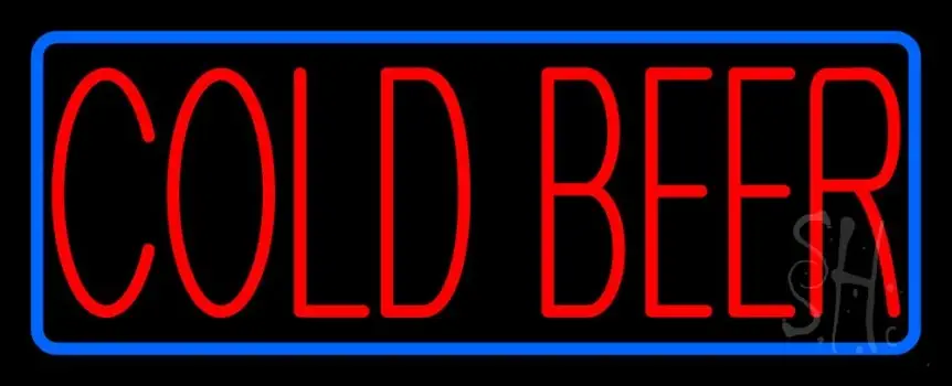 Red Cold Beer With Blue Border LED Neon Sign