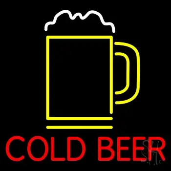Red Cold Beer With Yellow Mug LED Neon Sign
