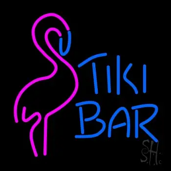 Tiki Bar with Flamingo LED Neon Sign