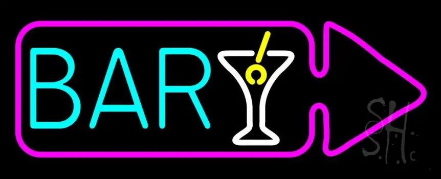 Bar With Wine Glass Arrow LED Neon Sign