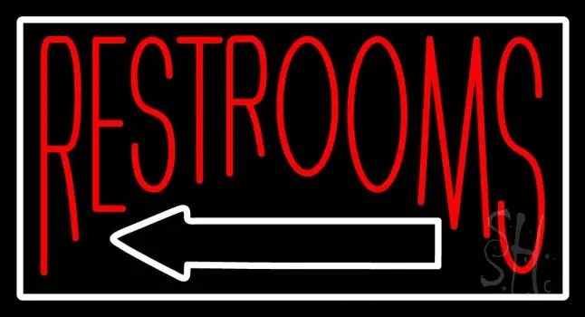 Red Restrooms with White Arrow LED Neon Sign
