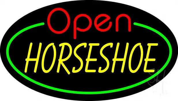 Horseshoe Open With Green Border LED Neon Sign