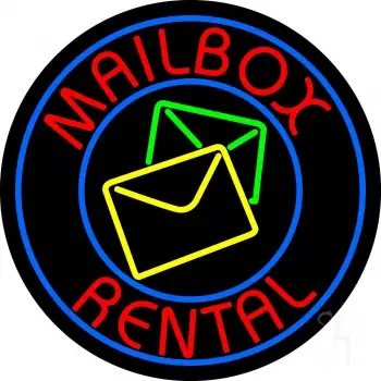 Mail Box Rental Blue Circle LED Neon Sign