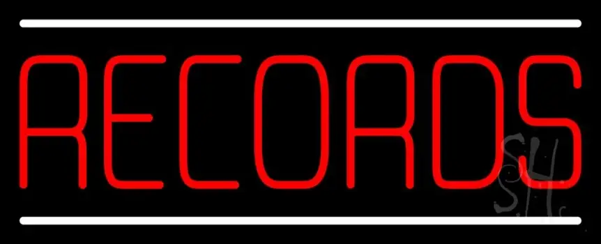 Red Records White Line LED Neon Sign
