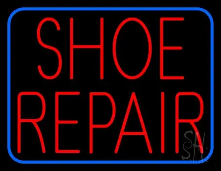 Red Shoe Repair Blue Border LED Neon Sign