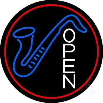 Saxophone Open Red Border 4 LED Neon Sign