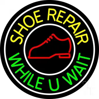 Shoe Repair While You Wait With White Border LED Neon Sign