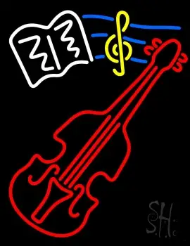 White Sheet Music Yellow Note and Red Violin LED Neon Sign