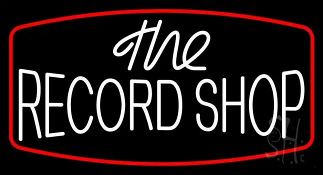 White The Record Shop Block Red Border LED Neon Sign
