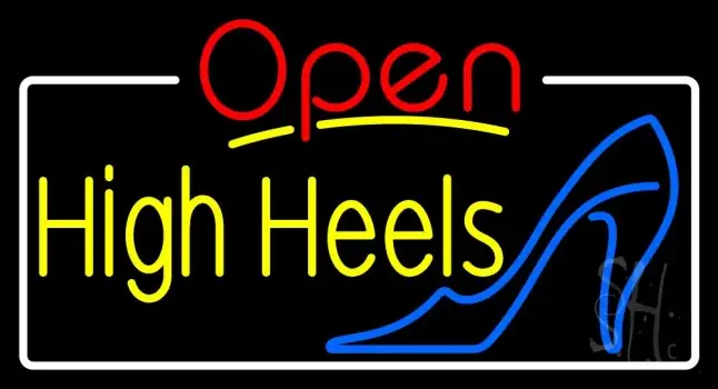 Yellow High Heels Open With White Border LED Neon Sign