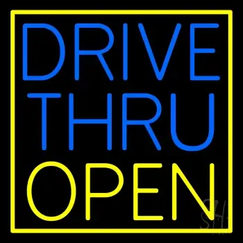 Drive Thru Open With Yellow Border LED Neon Sign