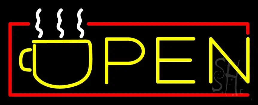Yellow Tea Open With Red Border LED Neon Sign