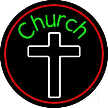 Green Church With Cross LED Neon Sign