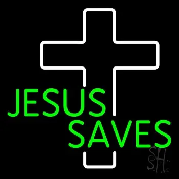 Green Jesus Saves White Cross LED Neon Sign